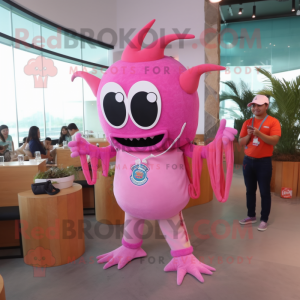 Pink Ceviche mascot costume character dressed with a Long Sleeve Tee and Necklaces