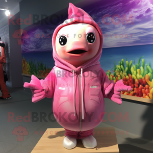 Pink Ceviche mascot costume character dressed with a Long Sleeve Tee and Necklaces
