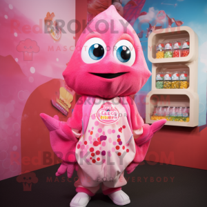 Pink Ceviche mascot costume character dressed with a Long Sleeve Tee and Necklaces