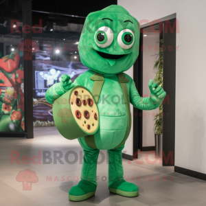 Green Pizza mascot costume character dressed with a Bodysuit and Handbags