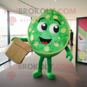 Green Pizza mascot costume character dressed with a Bodysuit and Handbags