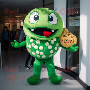 Green Pizza mascot costume character dressed with a Bodysuit and Handbags