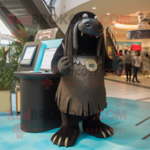 Black Walrus mascot costume character dressed with a Skirt and Anklets