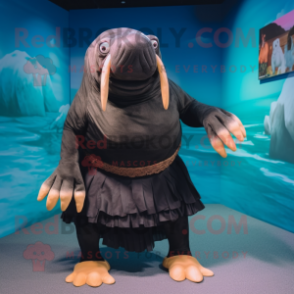 Black Walrus mascot costume character dressed with a Skirt and Anklets