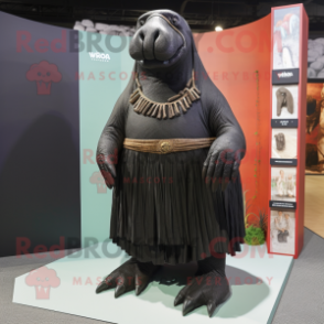 Black Walrus mascot costume character dressed with a Skirt and Anklets