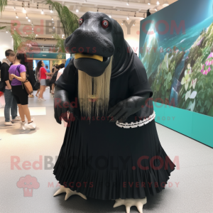 Black Walrus mascot costume character dressed with a Skirt and Anklets