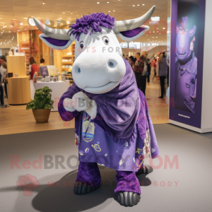 Purple Beef Wellington mascot costume character dressed with a Jeans and Earrings