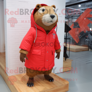 Rød Capybara maskot kostume...