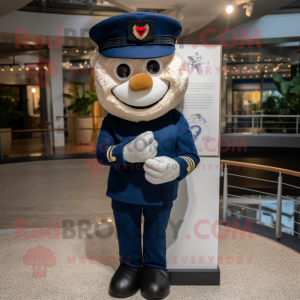 Navy Love Letter mascot costume character dressed with a Henley Shirt and Hat pins