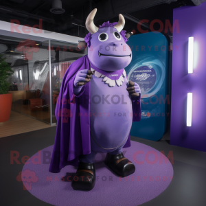 Purple Steak mascot costume character dressed with a Suit and Shawls