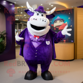 Purple Steak mascot costume character dressed with a Suit and Shawls