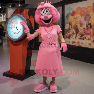 Pink Wrist Watch mascot costume character dressed with a Shift Dress and Anklets