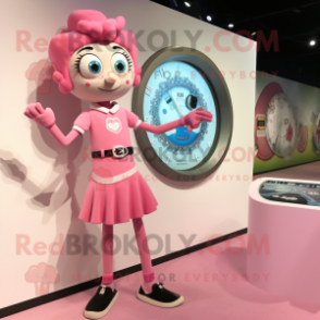 Pink Wrist Watch mascot costume character dressed with a Shift Dress and Anklets