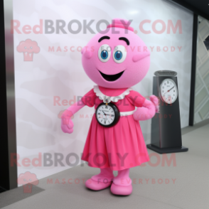 Pink Wrist Watch mascot costume character dressed with a Shift Dress and Anklets