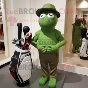 Olive Golf Bag mascot costume character dressed with a Turtleneck and Caps