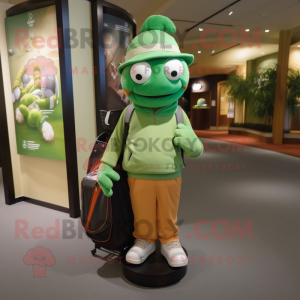 Olive Golf Bag mascot costume character dressed with a Turtleneck and Caps