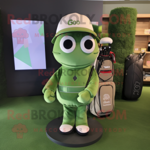 Olive Golf Bag mascot costume character dressed with a Turtleneck and Caps