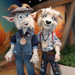 nan Goat mascot costume character dressed with a Boyfriend Jeans and Watches