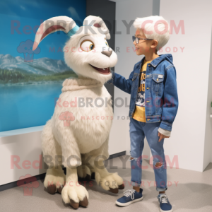 nan Goat mascot costume character dressed with a Boyfriend Jeans and Watches