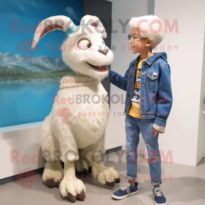 nan Goat mascot costume character dressed with a Boyfriend Jeans and Watches nan Goat mascot costume character dressed with a Boyfriend Jeans and Watches