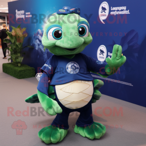 Navy Turtle mascot costume character dressed with a T-Shirt and Hairpins