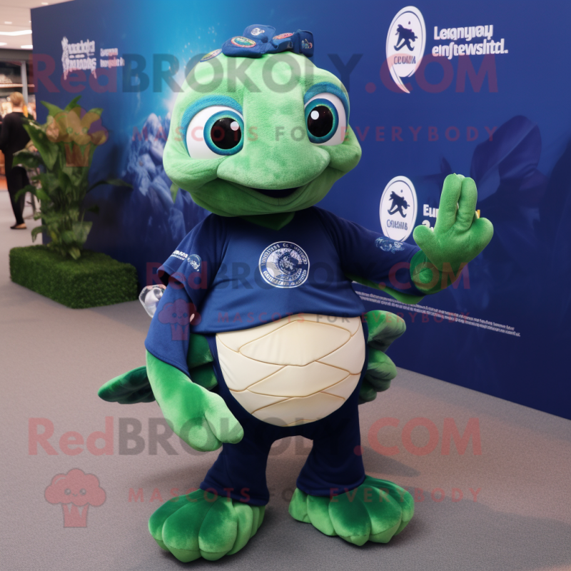 Navy Turtle mascot costume character dressed with a T-Shirt and Hairpins