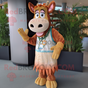 Peach Guernsey Cow mascot costume character dressed with a Dress Pants and Bracelets