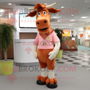 Peach Guernsey Cow mascot costume character dressed with a Dress Pants and Bracelets