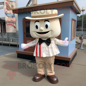 Cream Television mascot costume character dressed with a Cargo Pants and Bow ties