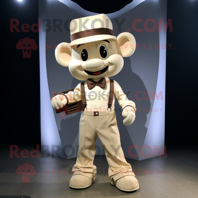 Cream Television mascot costume character dressed with a Cargo Pants and Bow ties