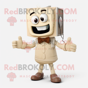 Cream Television mascot costume character dressed with a Cargo Pants and Bow ties