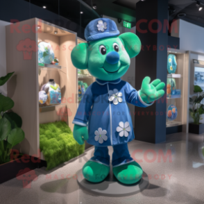 Blue Four Leaf Clover mascot costume character dressed with a Playsuit and Handbags