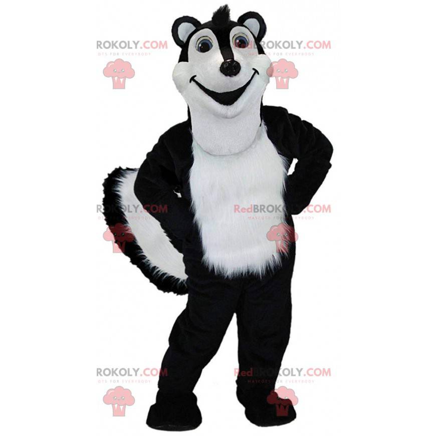 Black and white skunk mascot, giant polecat costume -