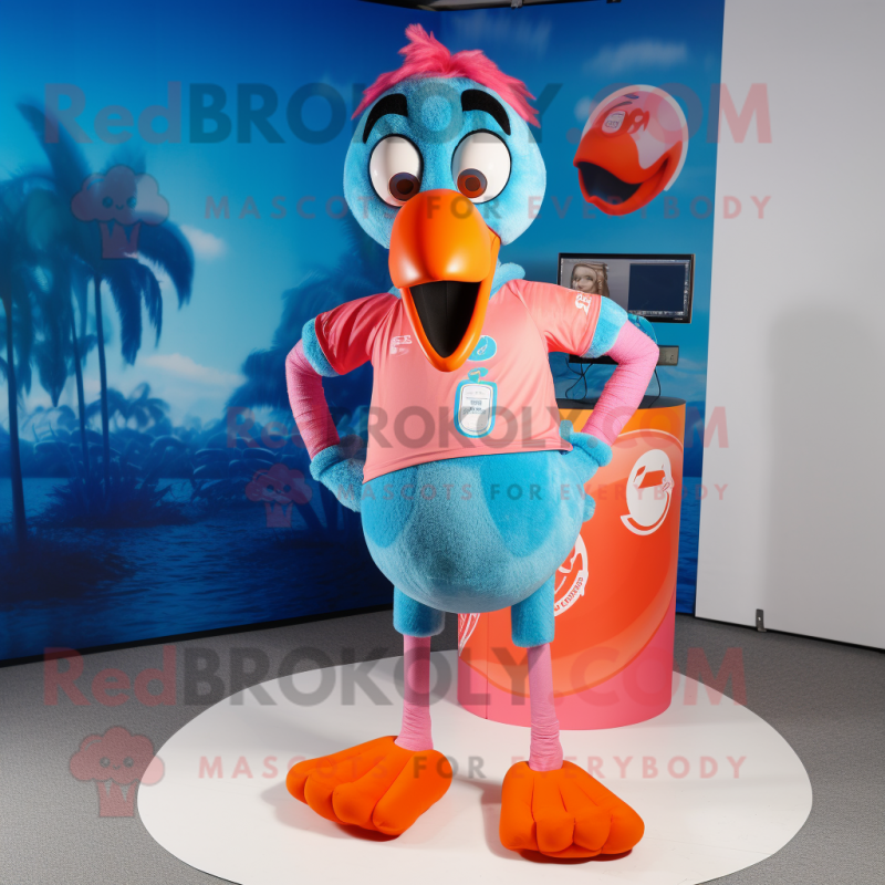 Cyan Flamingo mascot costume character dressed with a Shorts and Bracelets