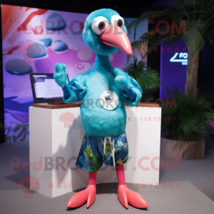Cyan Flamingo mascot costume character dressed with a Shorts and Bracelets