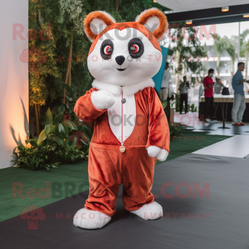 White Red Panda mascot costume character dressed with a Jumpsuit and Earrings