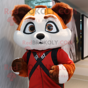White Red Panda mascot costume character dressed with a Jumpsuit and Earrings