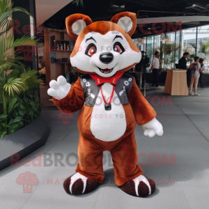 White Red Panda mascot costume character dressed with a Jumpsuit and Earrings