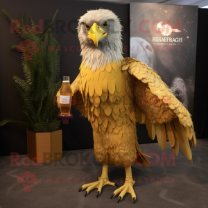 Gold Haast'S Eagle mascot costume character dressed with a Cocktail Dress and Shoe laces