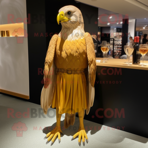 Gold Haast'S Eagle mascot costume character dressed with a Cocktail Dress and Shoe laces