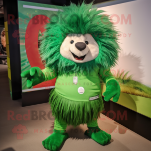 Green Porcupine mascot costume character dressed with a Running Shorts and Shawl pins