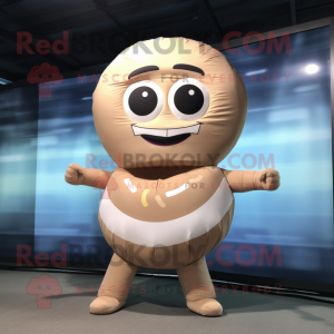Beige Donut mascot costume character dressed with a Bikini and Belts
