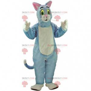 Mascotte blauwe en witte kat, pluche kattenkostuum -