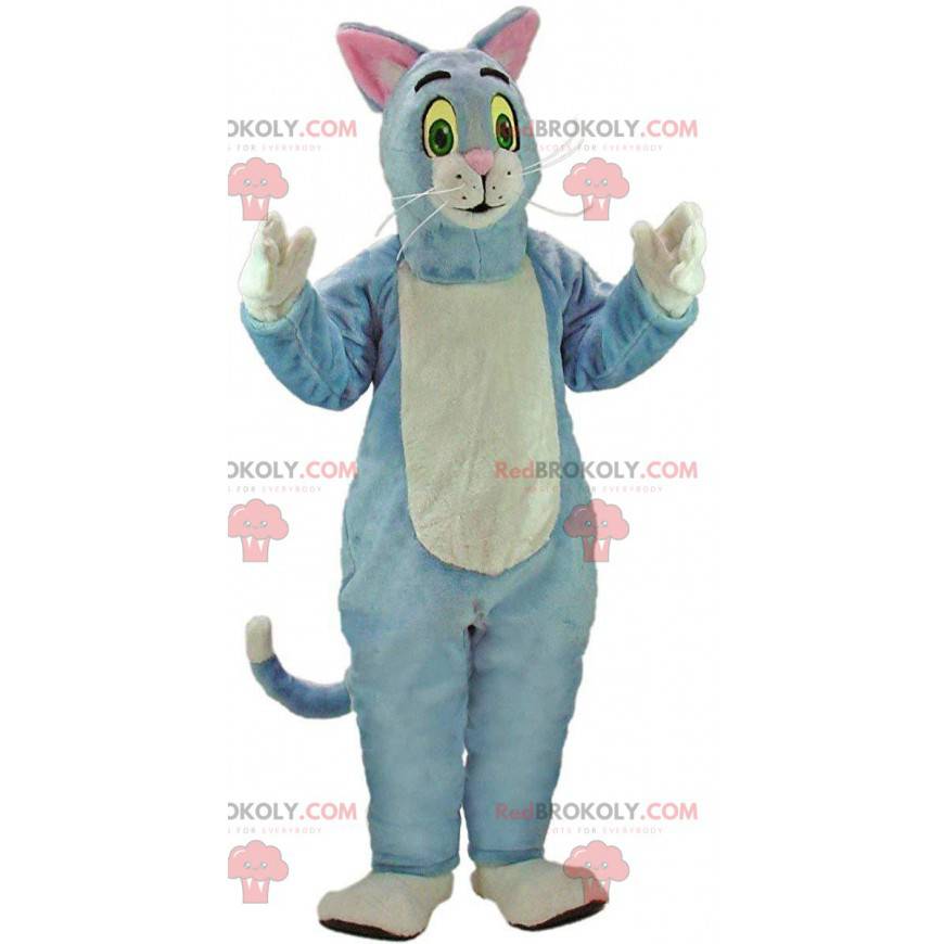 Mascotte blauwe en witte kat, pluche kattenkostuum -