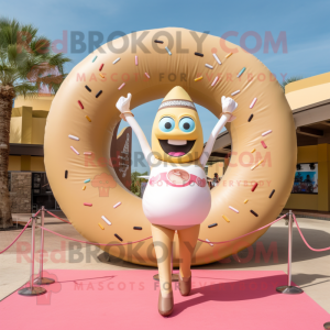 Beige Donut mascot costume character dressed with a Bikini and Belts