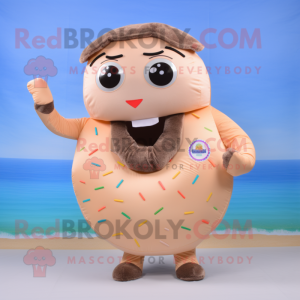 Beige Donut mascot costume character dressed with a Bikini and Belts