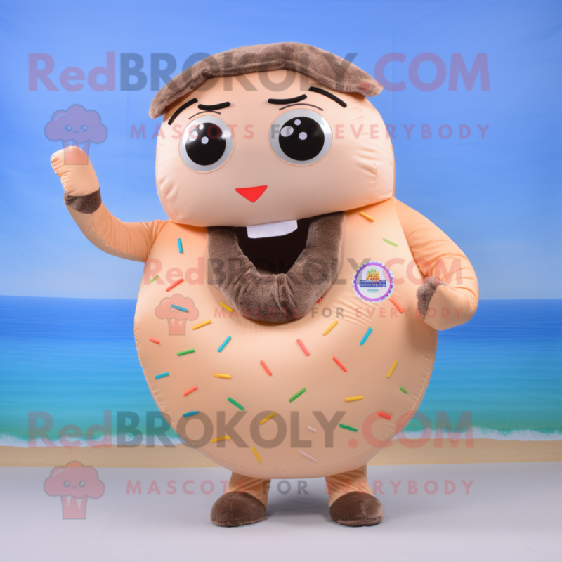 Beige Donut mascot costume character dressed with a Bikini and Belts Beige Donut mascot costume character dressed with a Bikini and Belts