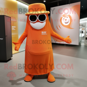 Rust Orange mascot costume character dressed with a Maxi Skirt and Pocket squares