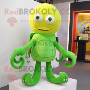 Lime Green Octopus mascot costume character dressed with a Sweater and Brooches