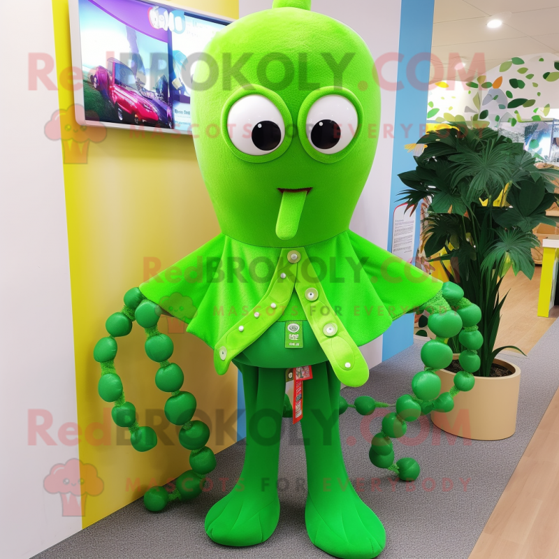 Lime Green Octopus mascot costume character dressed with a Sweater and Brooches Lime Green Octopus mascot costume character dressed with a Sweater and Brooches